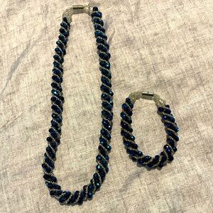 Beautiful Faux Sapphire Chunky Evening Necklace and Bracelet Set